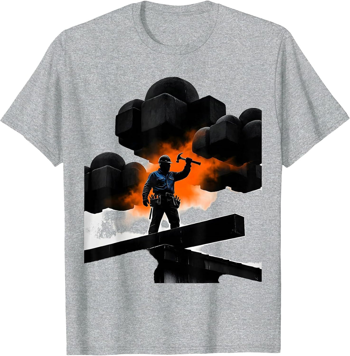 Men's Rooftop Worker Silhouette Stormy Sky Graphic T-Shirt - Heather Grey