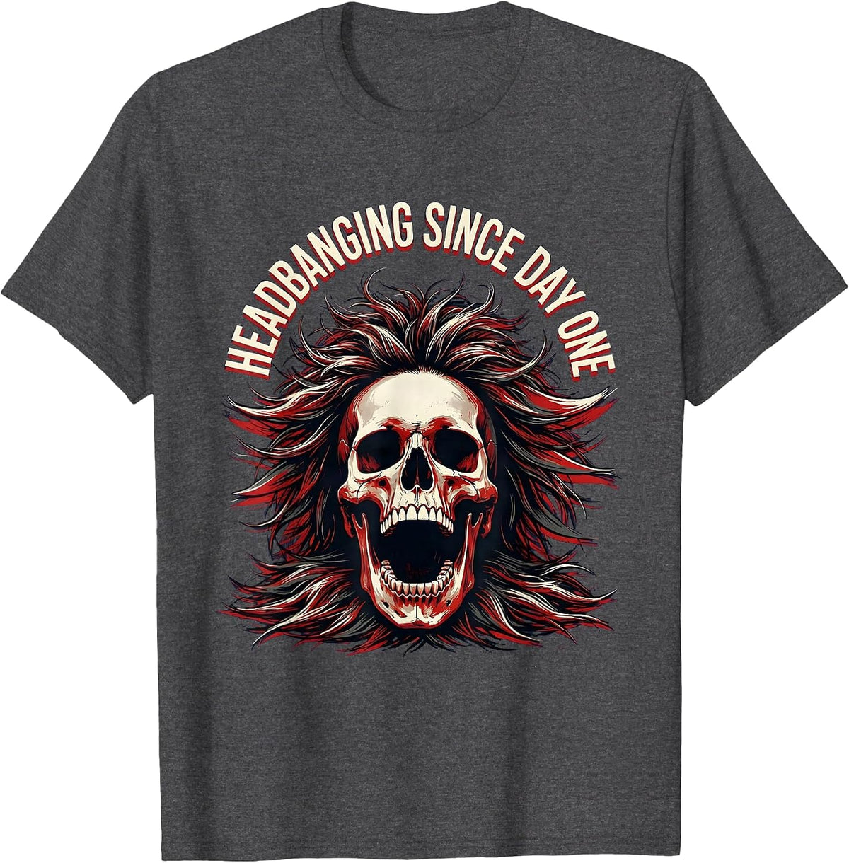 Headbanging Since Day One Metal Music Design T-Shirt - Dark Heather Grey