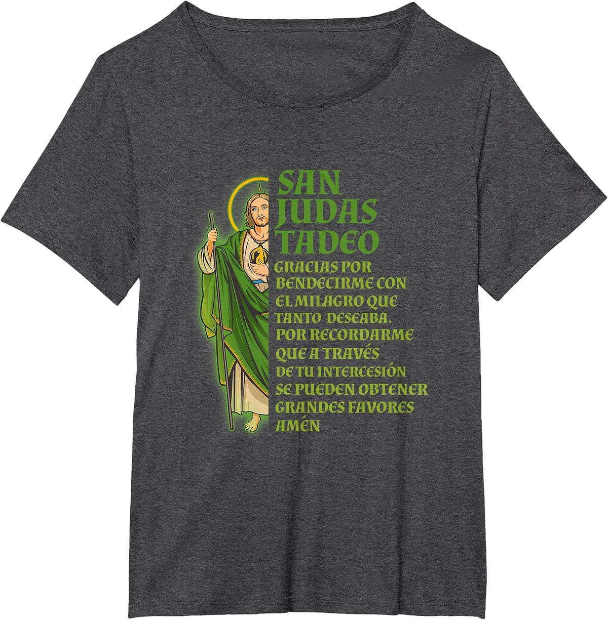 San Judas Tadeo con oración para agradecer un milagro T-Shirt - Dark Heather Grey