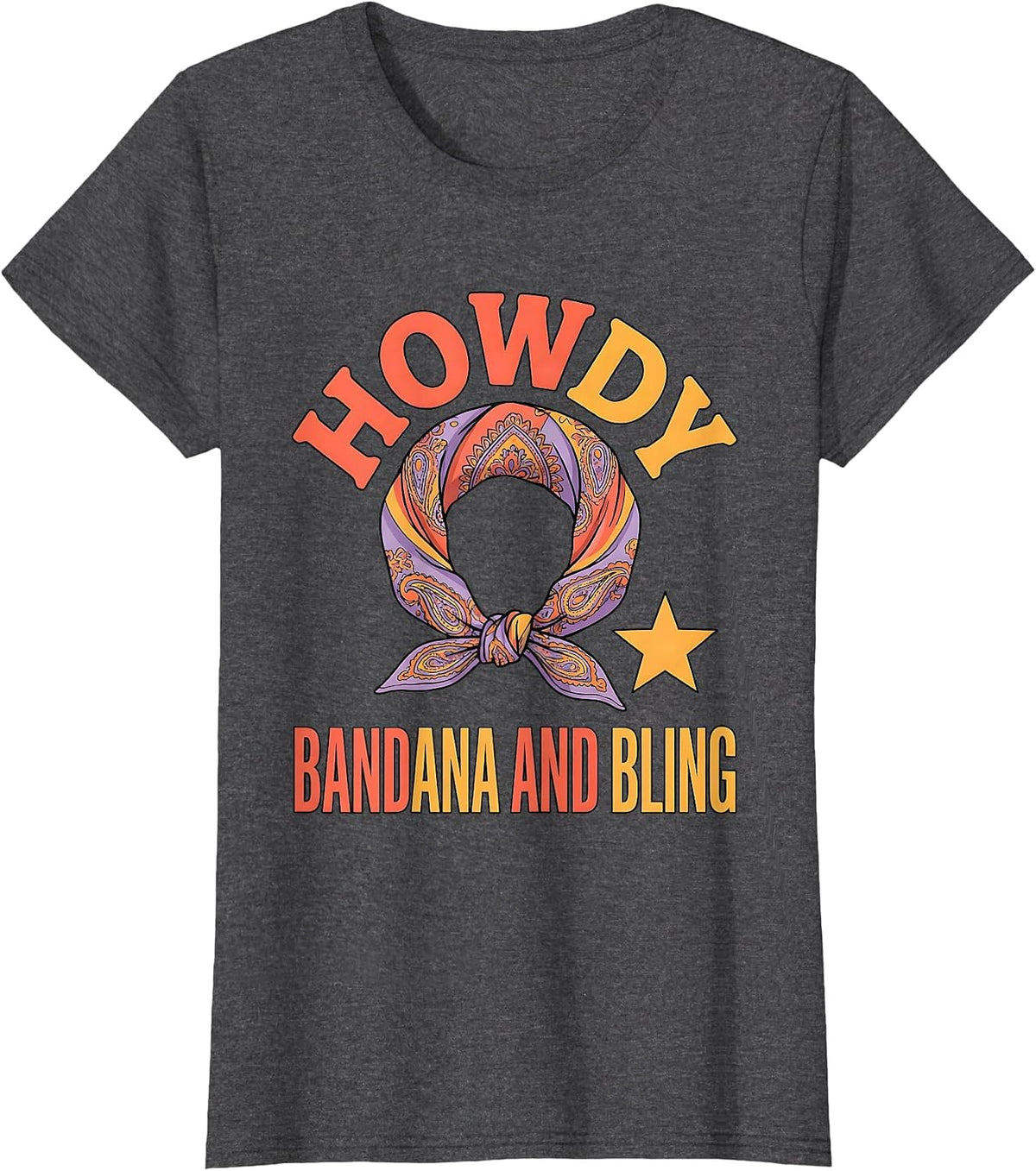Women's Howdy Bandana and Bling Funny Cowgirl Western Boots T-Shirt - Dark Heather Grey
