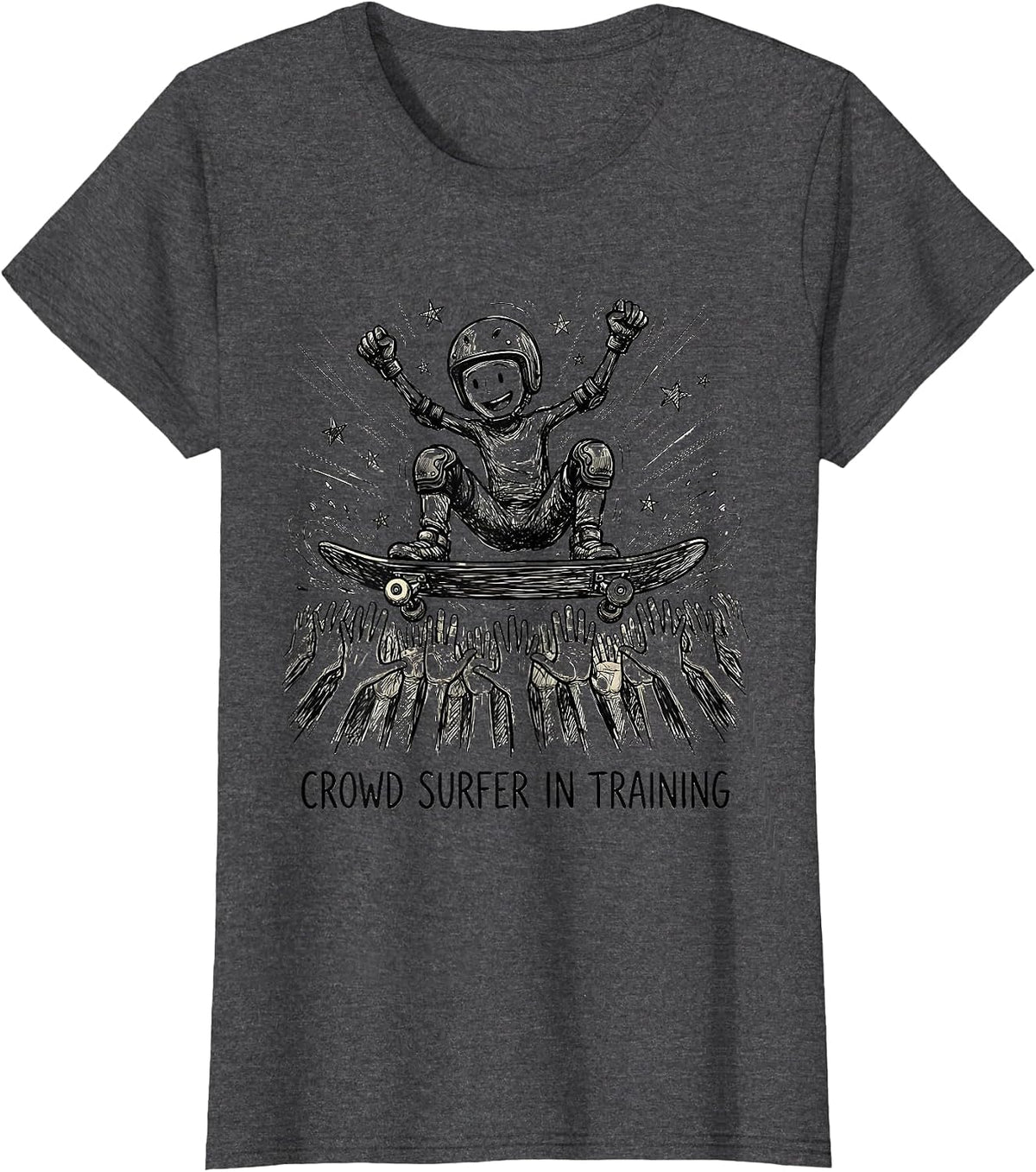 Women's Crowd Surfer In Training Concert Fan Design T-Shirt - Dark Heather Grey