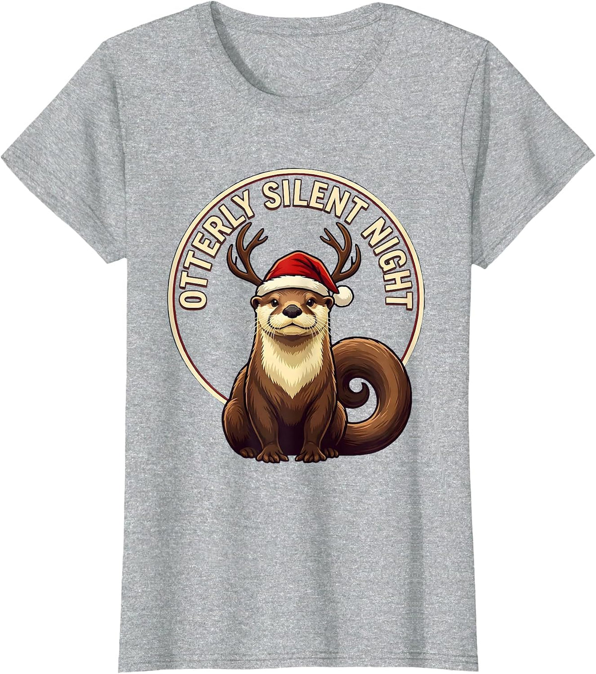 Otterly Silent Night Funny Otter Christmas Animal Lover Ugly T-Shirt - Heather Grey