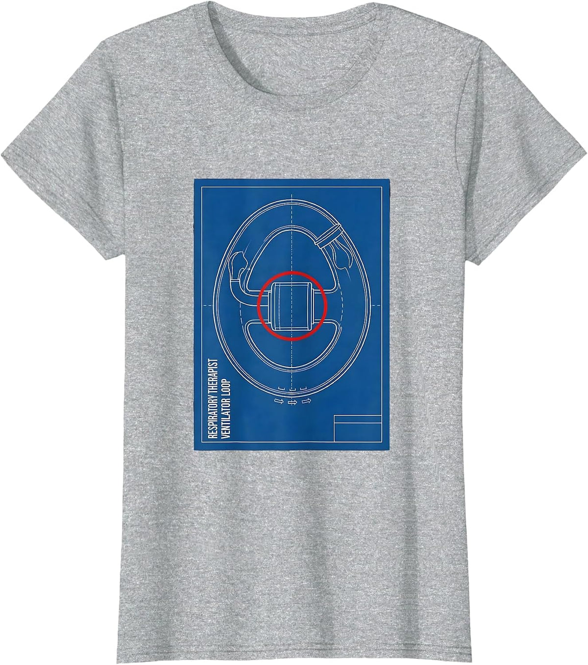 Respiratory Therapist Ventilator Loop Technical Blueprint T-Shirt - Heather Grey
