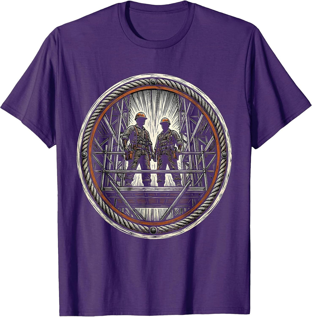 Labor Day Skyscraper Scaffolding Workers Graphic T-Shirt - Purple