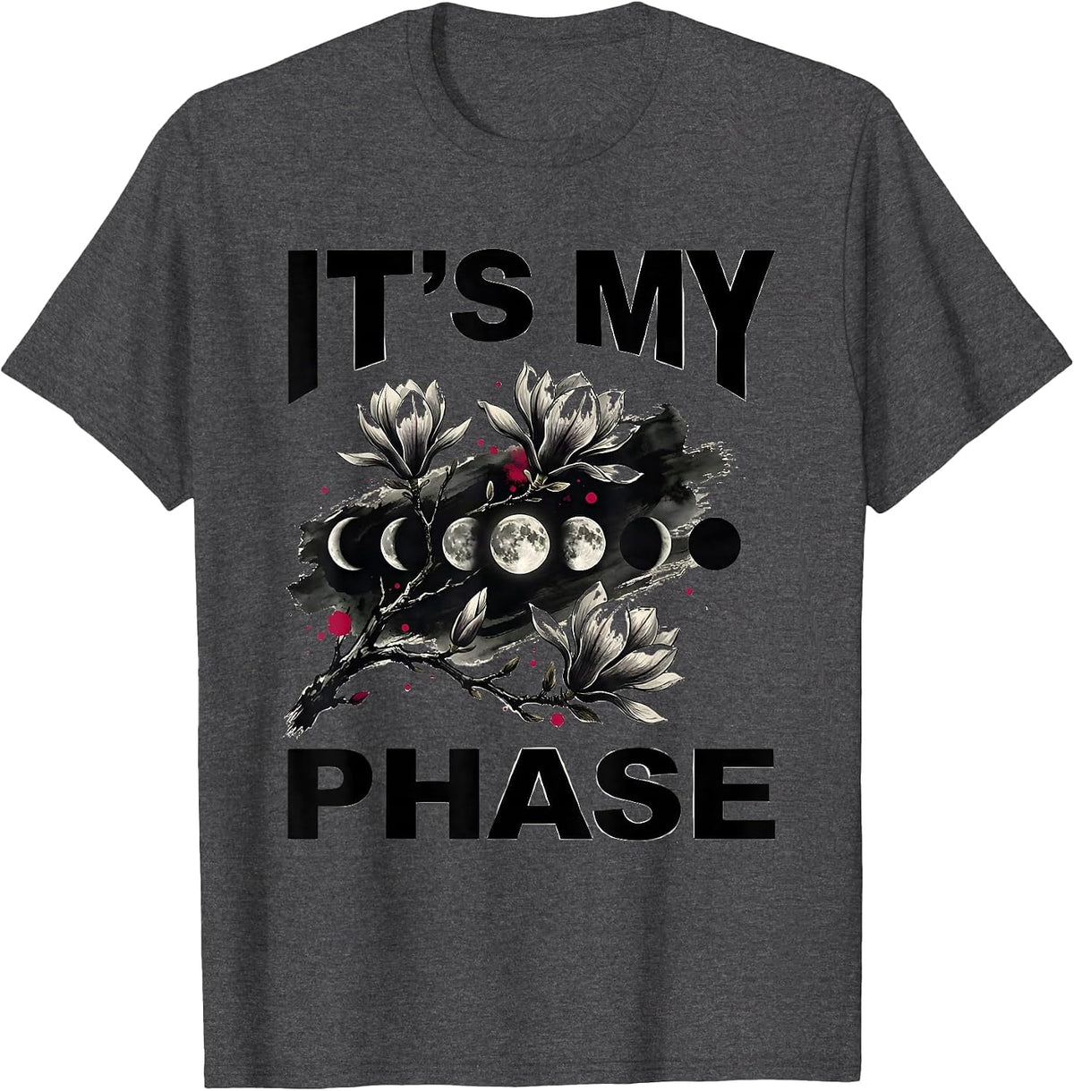 It's My Phase Ink Brush Moon Phases Boho Celestial Astrology T-Shirt - Dark Heather Grey