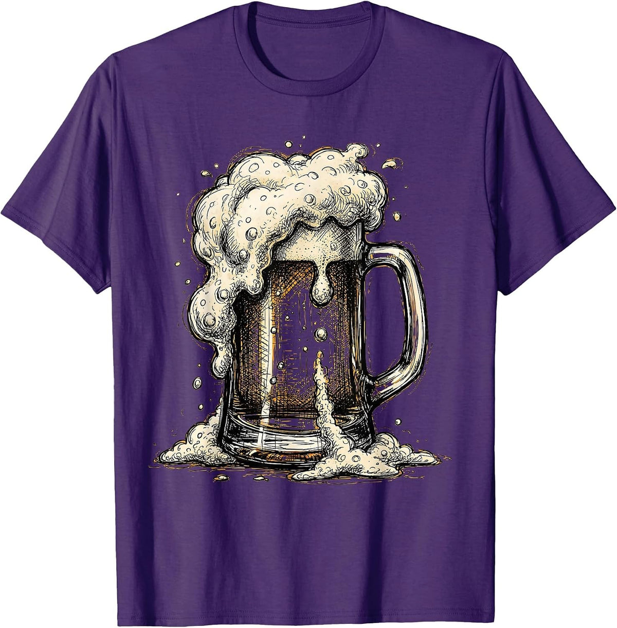 Frothy Beer Mug Overflowing Foam Graphic T-Shirt - Purple