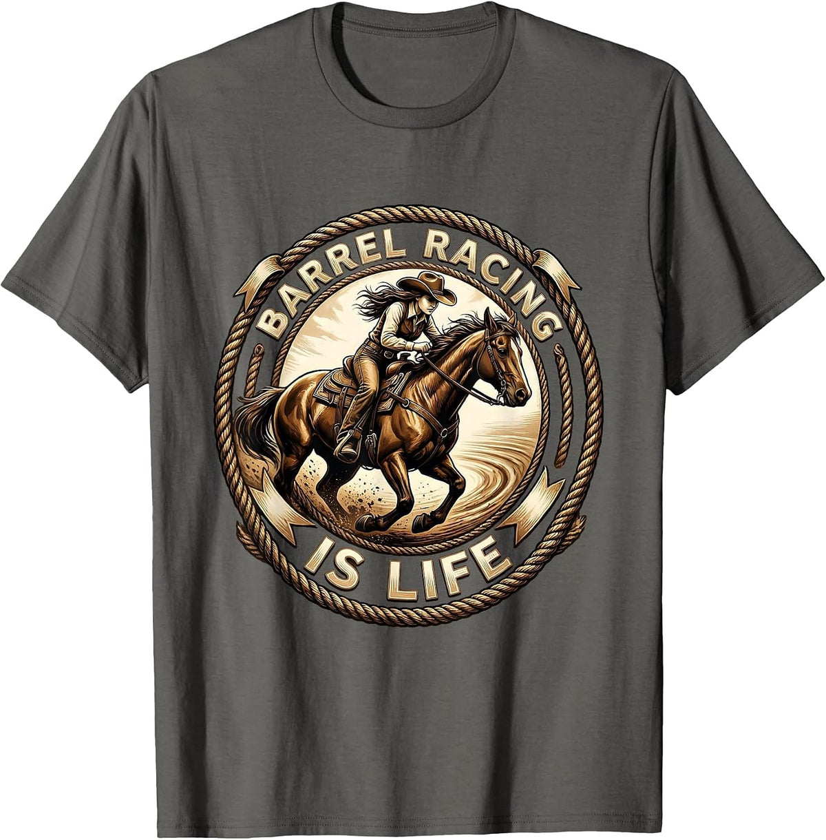 Barrel Racing Is Life Rodeo Design T-Shirt - Asphalt Grey