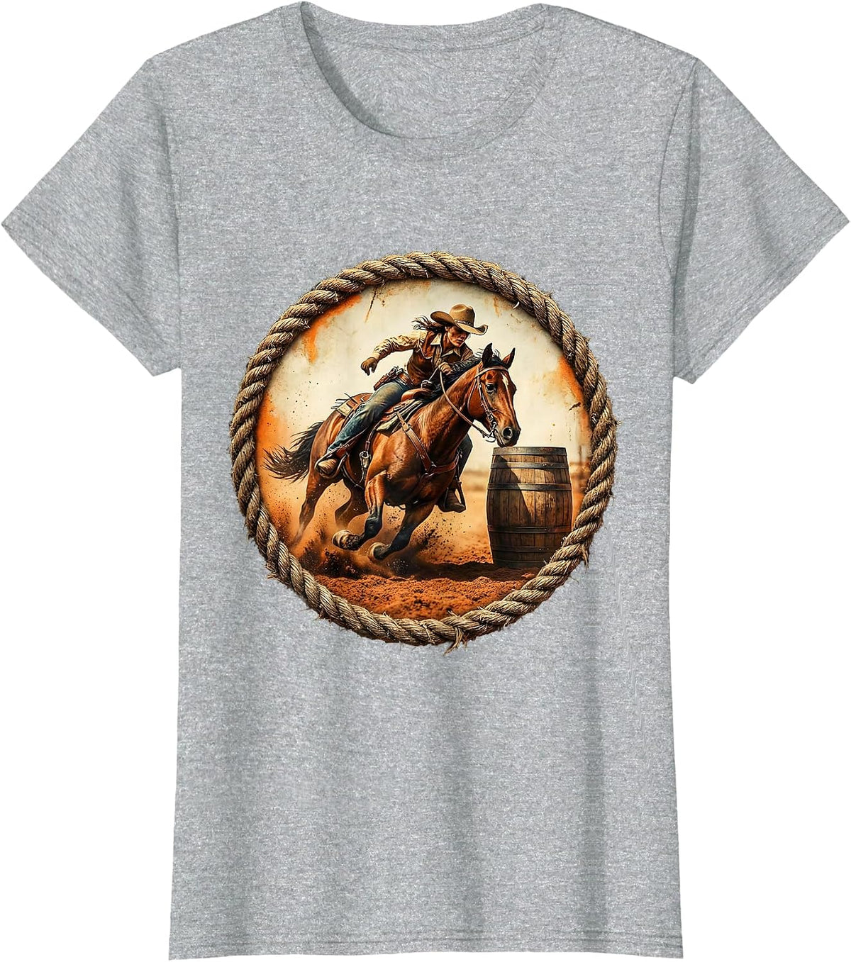 Cowgirl Barrel Racing Tight Corner Turn Rodeo T-Shirt - Heather Grey