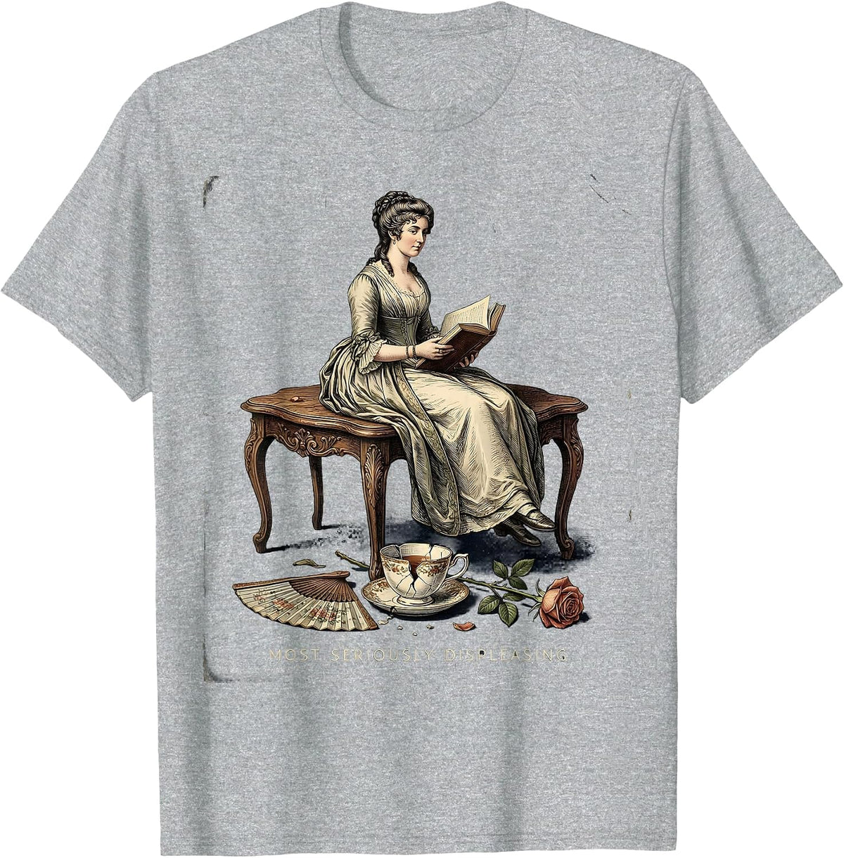 Men's Most Seriously Displeasing Vintage Jane Austen Literary Fan T-Shirt - Heather Grey