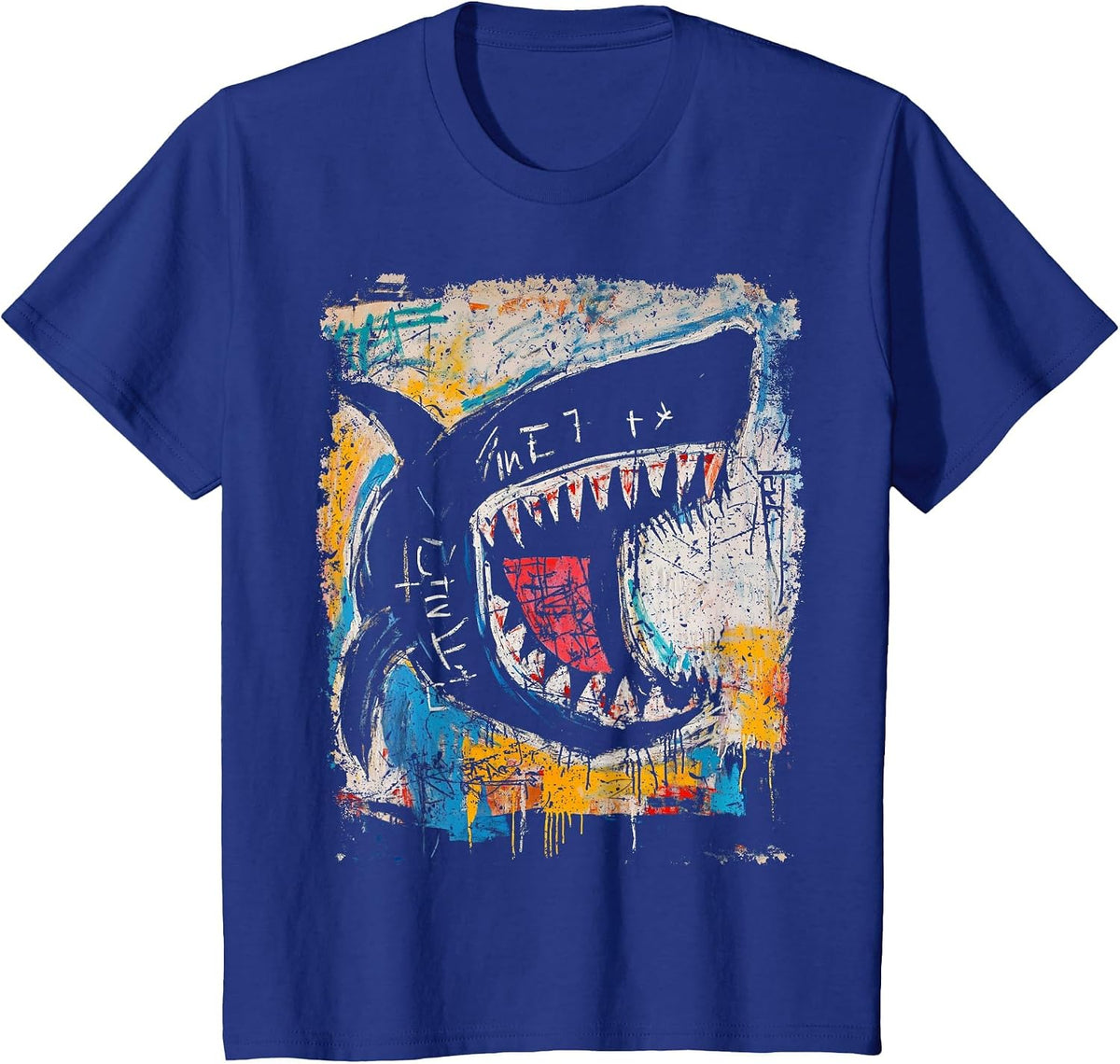 Pop Art Style Shark 90s Men's Graffiti T-Shirt - Royal Blue