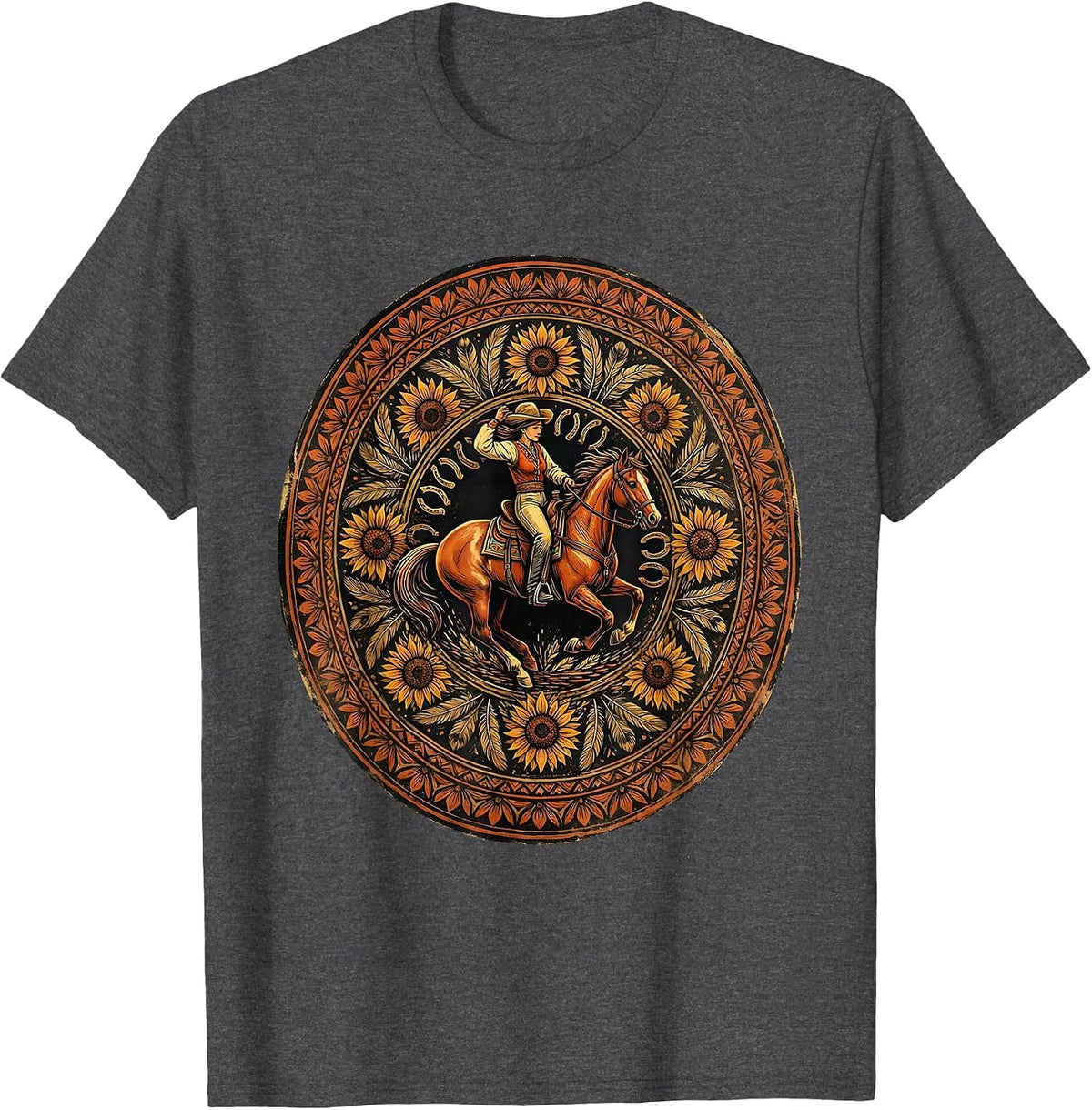 Barrel Racer Leaning Into The Turn Rodeo Graphic T-Shirt - Dark Heather Grey