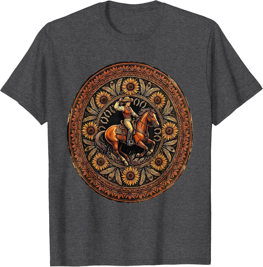 Barrel Racer Leaning Into The Turn Rodeo Graphic T-Shirt - Dark Heather Grey