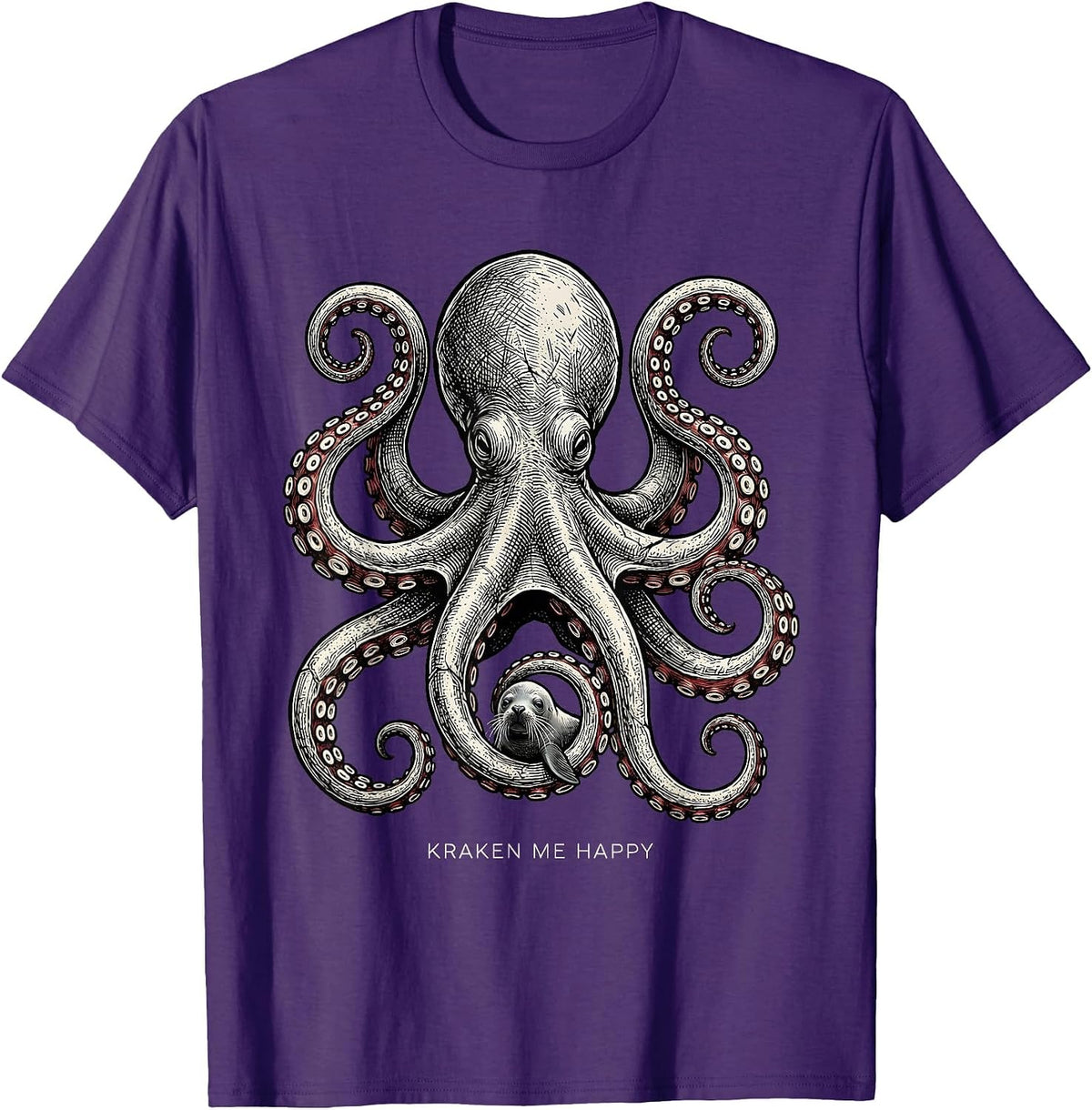 Kraken Me Happy Vintage Kraken Octopus Japanese Aesthetic T-Shirt - Purple