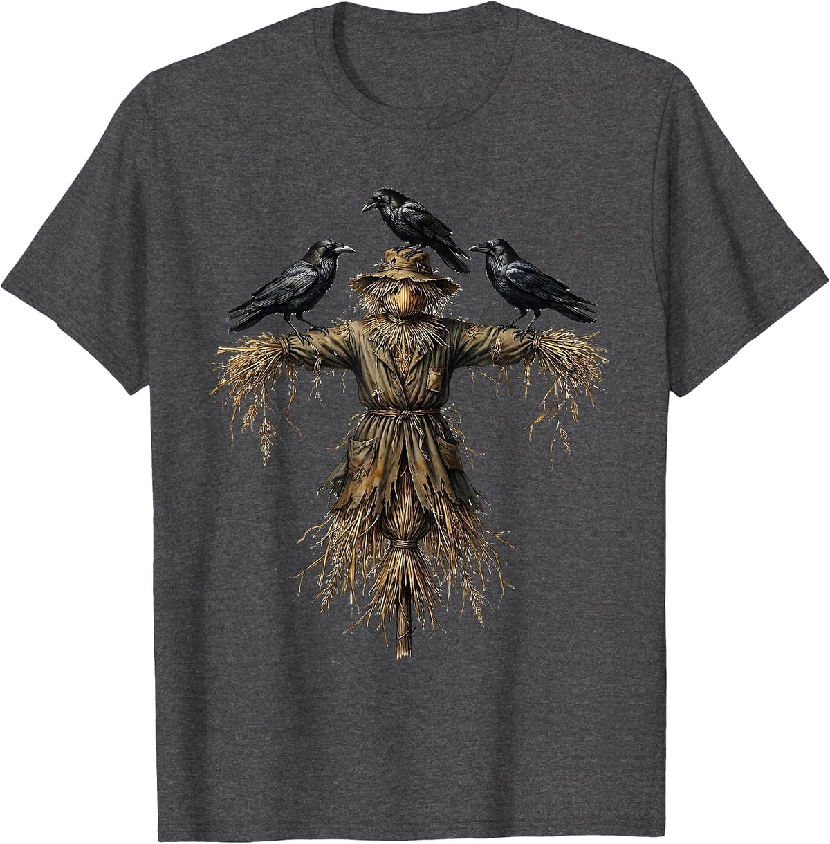 Fearless Crows and Scarecrow Graphic Design T-Shirt - Dark Heather Grey