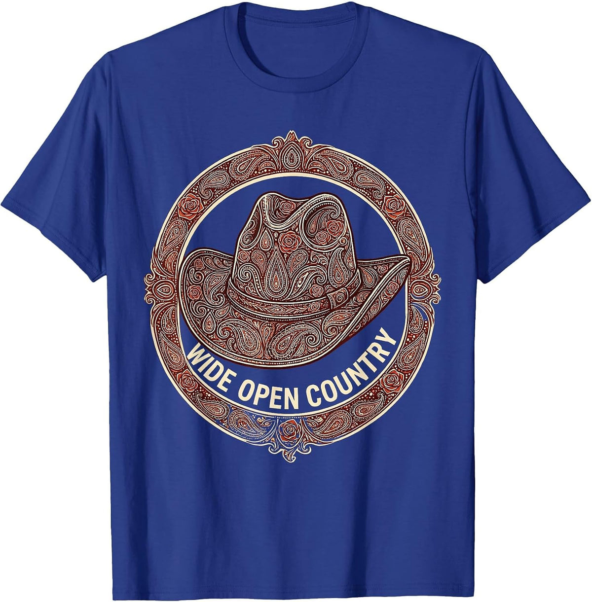 Wide Open Country Cowboy Western Design T-Shirt - Royal Blue