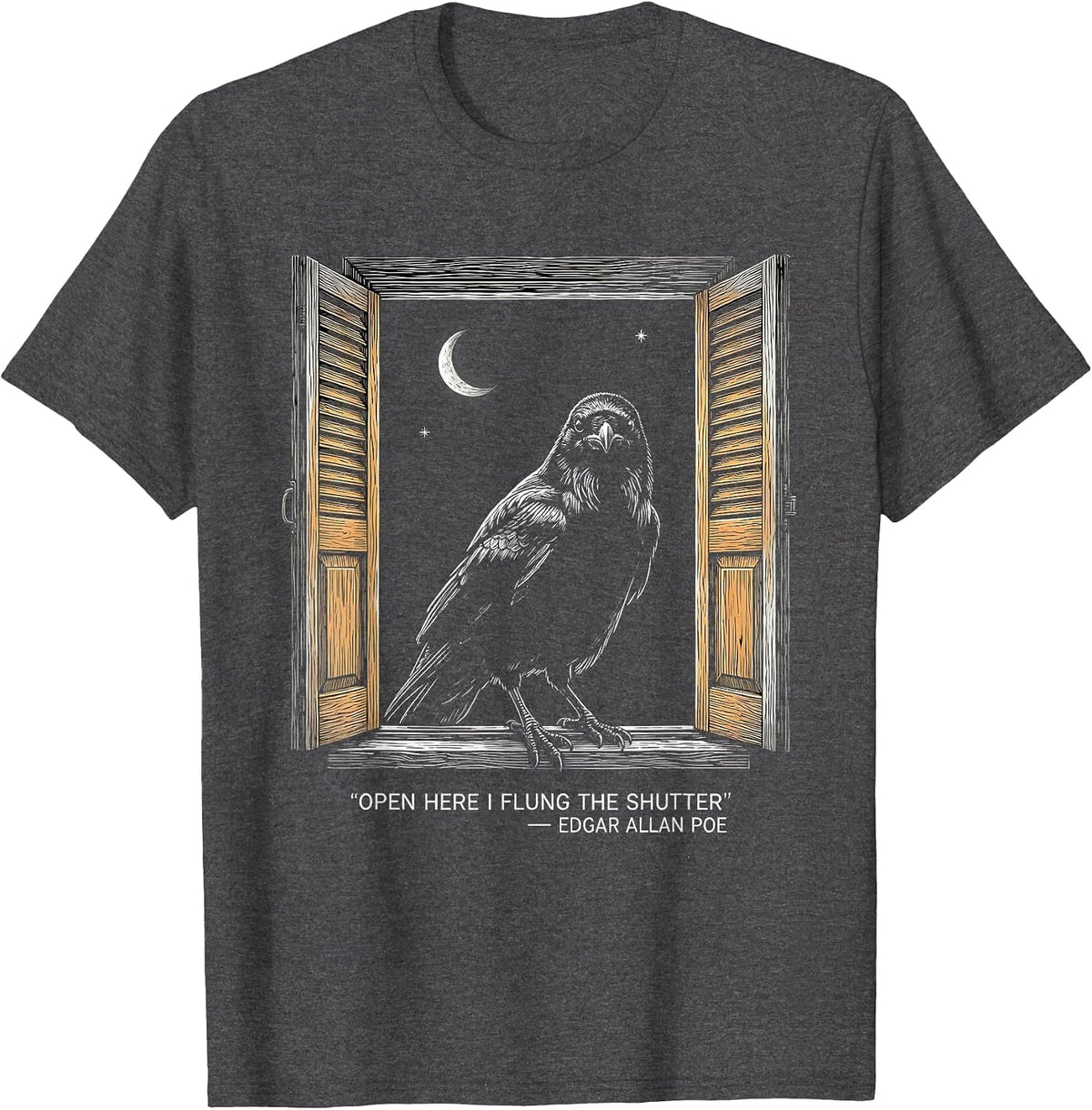 Men's Open Here I Flung The Shutter Edgar Allan Poe Gothic T-Shirt - Dark Heather Grey