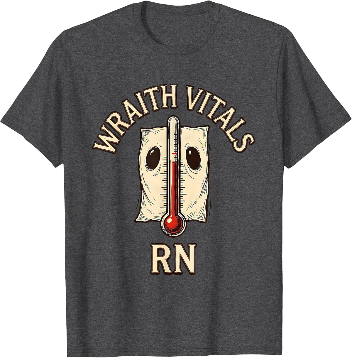 Wraith Vitals RN Vintage Halloween Nurse Medical Humor T-Shirt - Dark Heather Grey