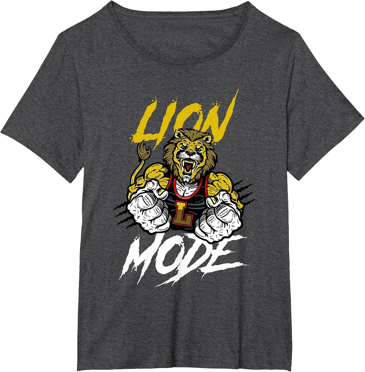 Lion Mode Big Biceps Strong Lion Weightlifting Gym Workout T-Shirt - Dark Heather Grey