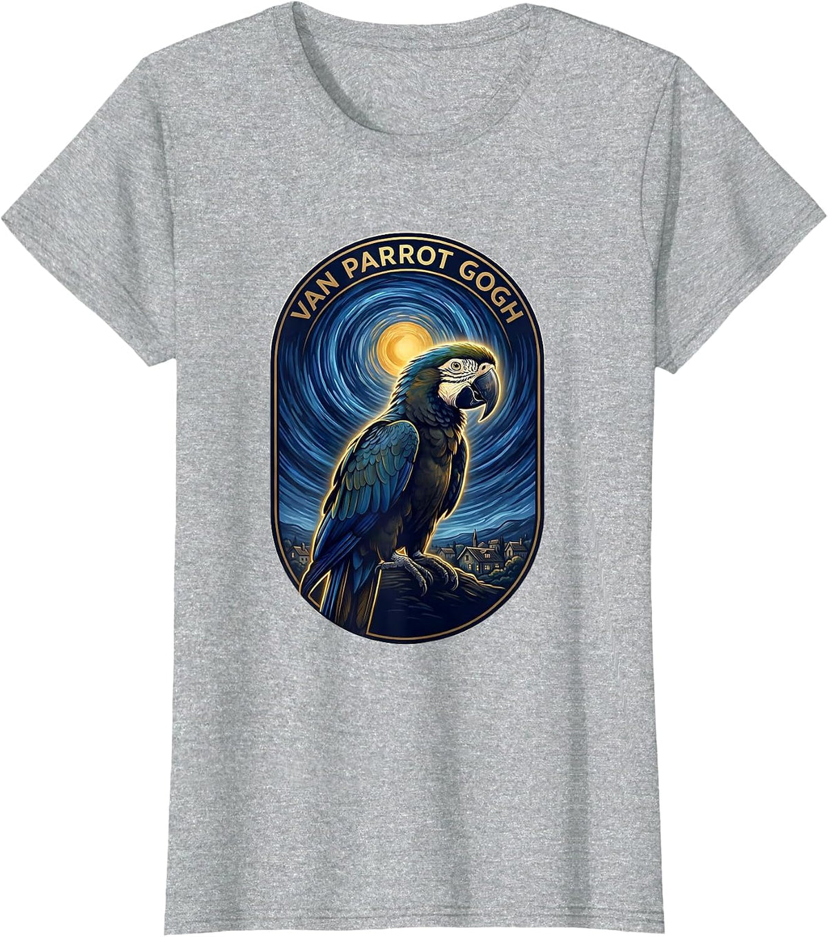 Women's Van Parrot Gogh Whimsical Art Meme Parrot Lover Gift T-Shirt - Heather Grey
