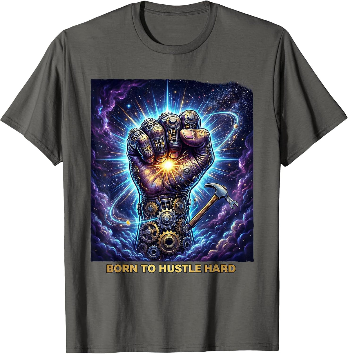 Born to Hustle Hard Labor Day Graphic Design T-Shirt - Asphalt Grey