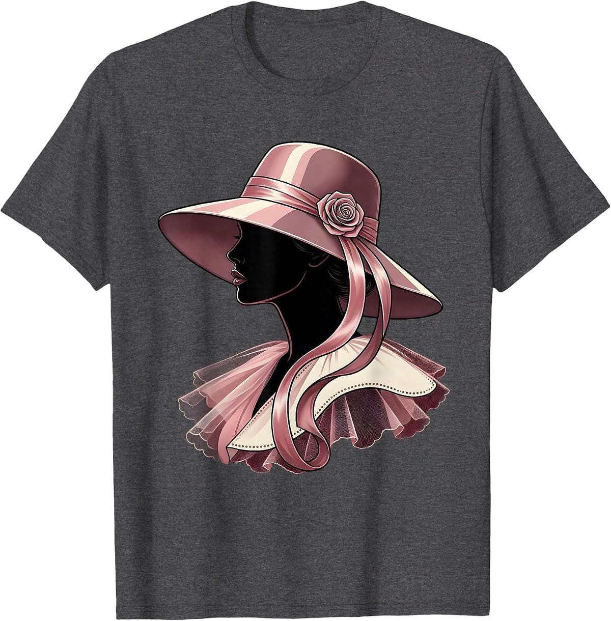 Gigi Elegant Wide-Brim Hat Profile Illustration T-Shirt - Dark Heather Grey
