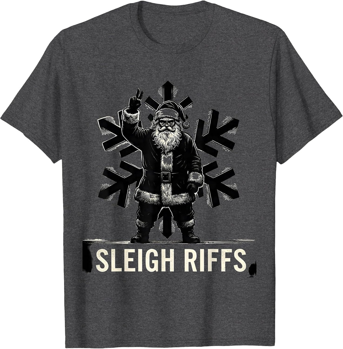 Men's Sleigh Riffs Heavy Metal Santa Claus Rock On Goth Christmas T-Shirt - Dark Heather Grey