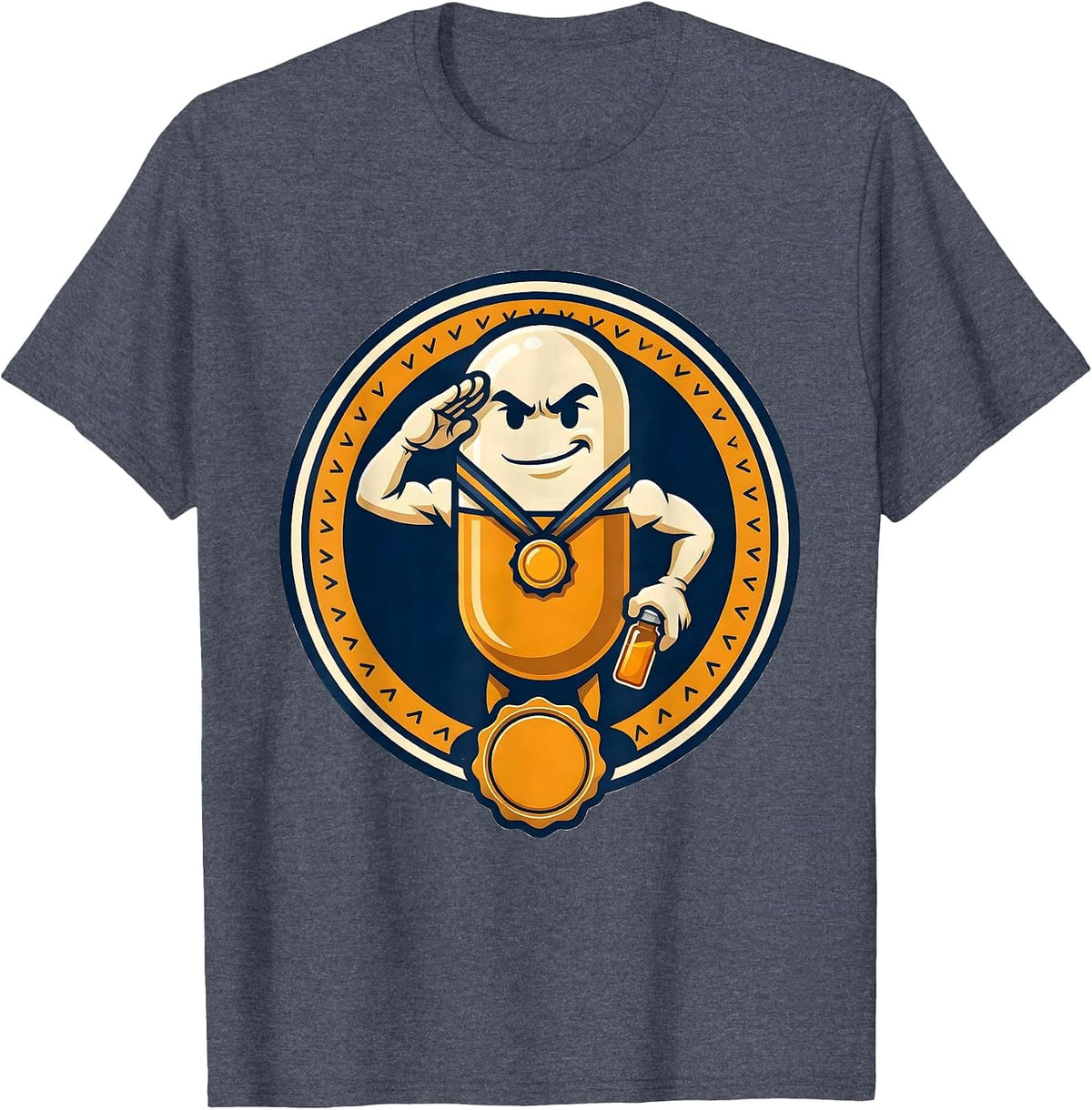 Capsule Mascot Pharmacy Tech Humor Pharmacist Gift T-Shirt, Men, Heather Blue, Small - As Pictured