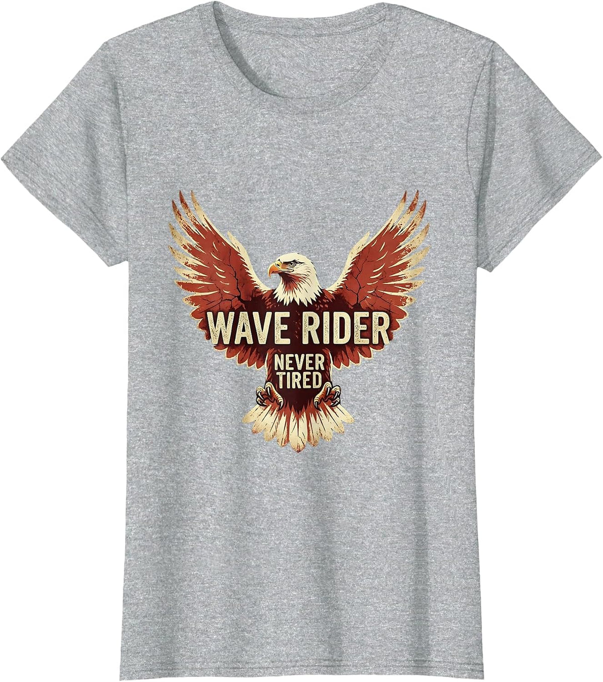 Wave Rider Never Tired Mens Beach Design T-Shirt - Heather Grey