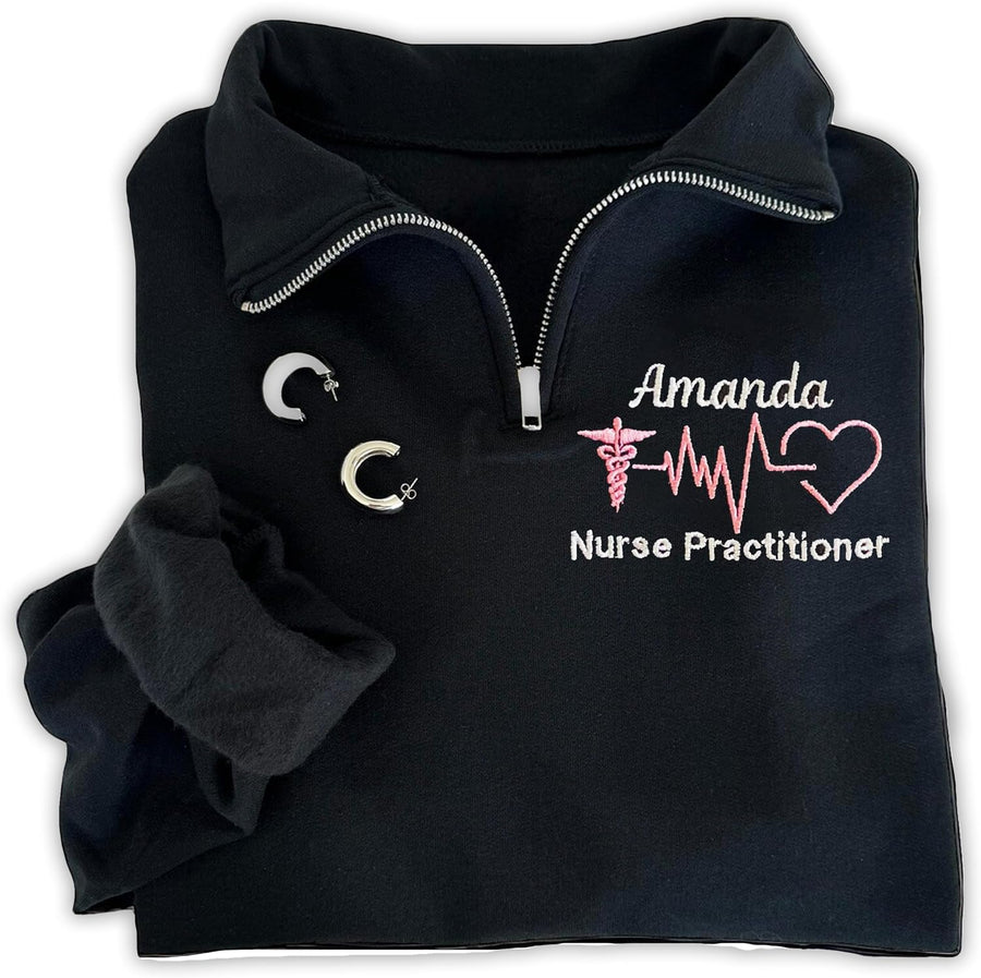 Custom Embroidered NP Quarter Zip Sweatshirt, Nurse Practitioner Sweatshirt, RN Sweatshirts for Nurses, NP Gift, Nurse
