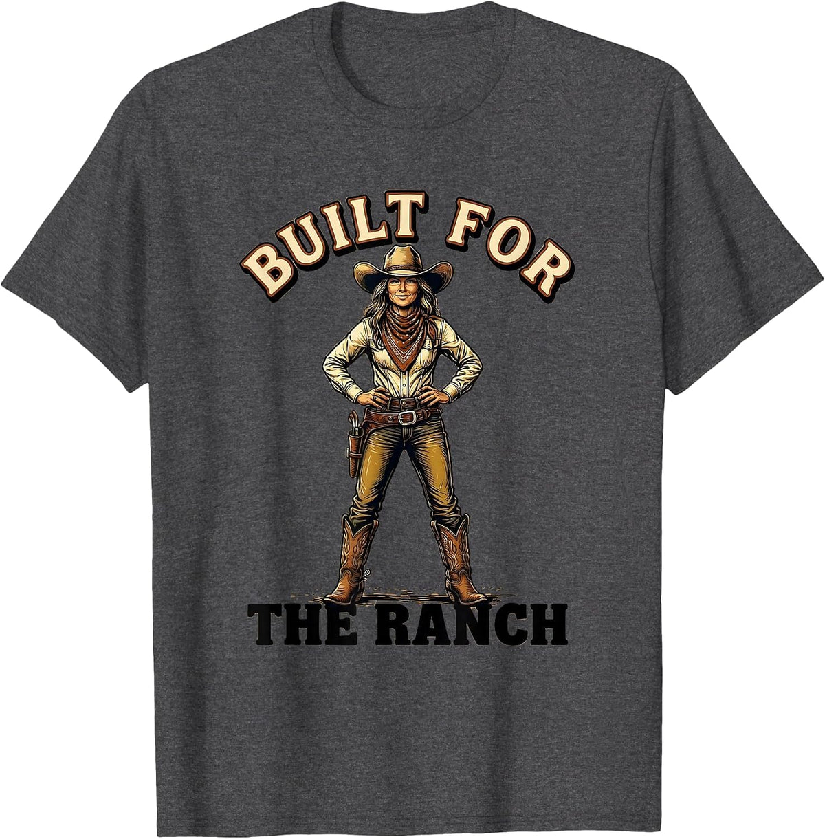 Built for the Ranch White Cowgirl Design T-Shirt - Dark Heather Grey