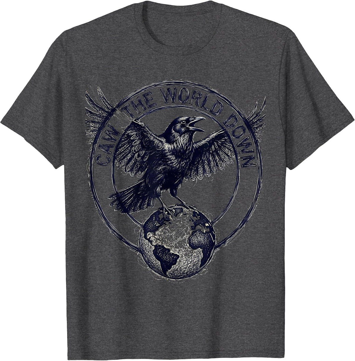 Men's Caw The World Down Crow Graphic Design T-Shirt - Dark Heather Grey