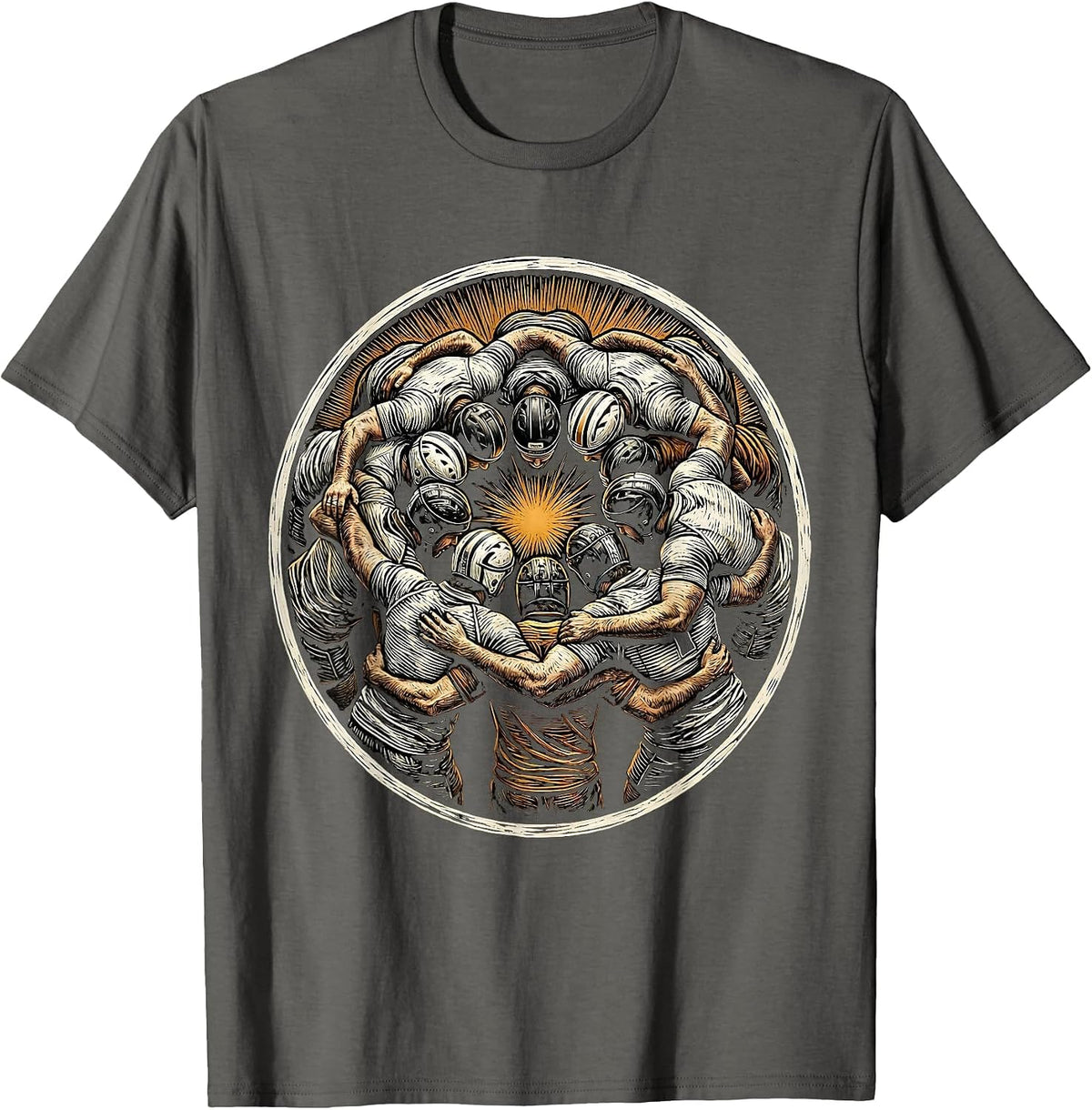 Rugby Huddle Before Kickoff Graphic Tee T-Shirt - Asphalt Grey