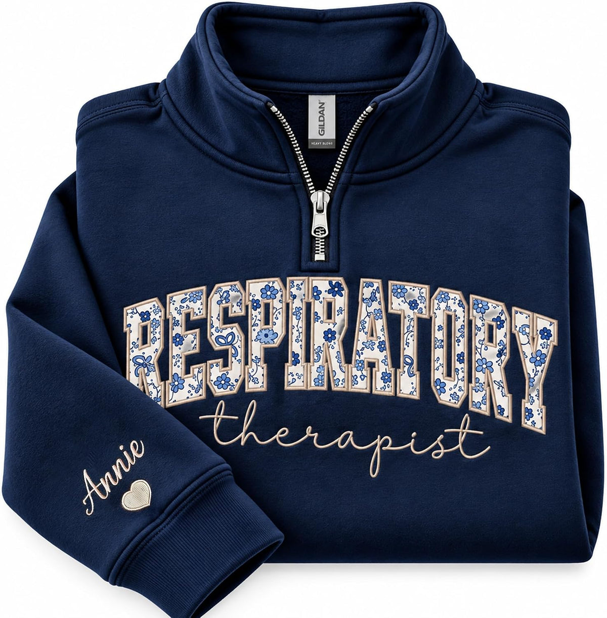 Personalized Jobs Floral Embroidered Quarter Zip Sweatshirt, Custom Profession Sweater for Office, Clinic, Professional Gift