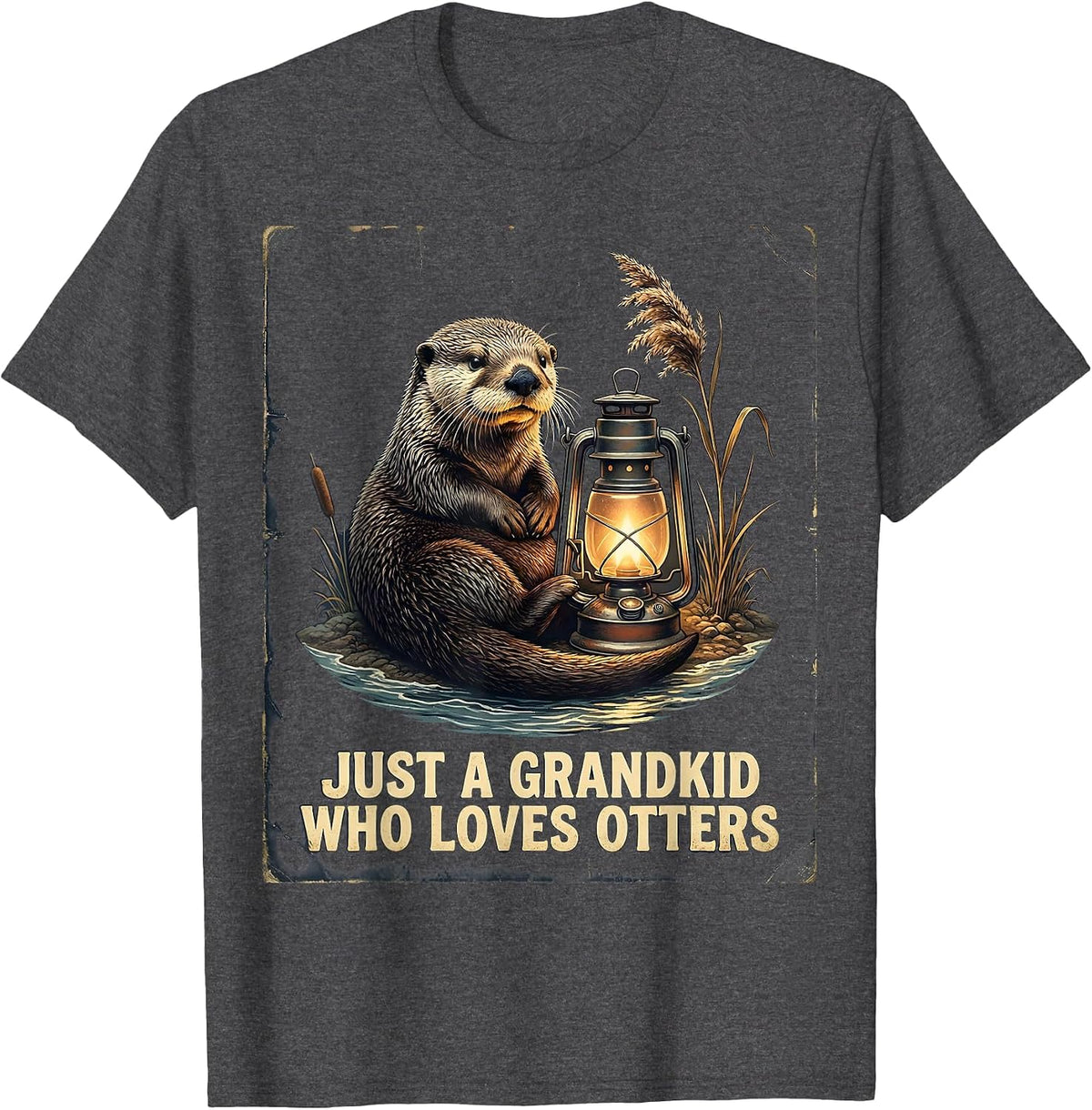 Just A Grandkid Who Loves Otters Vintage Otter Lover Humor T-Shirt - Dark Heather Grey