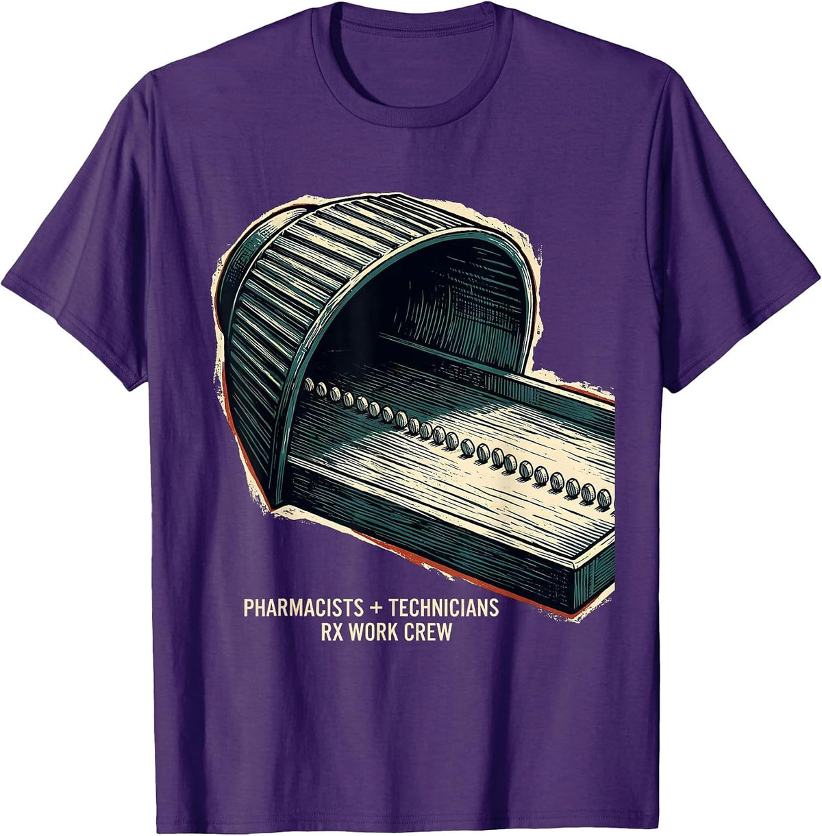 Pharmacists + Technicians, Rx Work Crew Funny T-Shirt - Purple