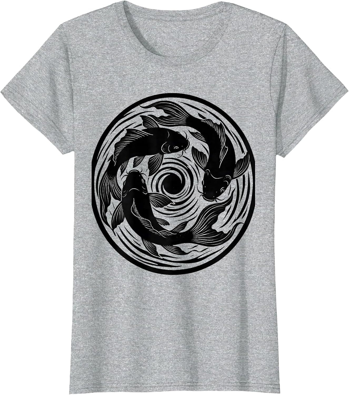 Women's Koi Fish Swirling Circular Pond Graphic T-Shirt - Heather Grey