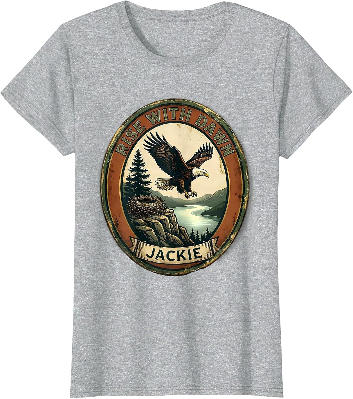 Women's Rise With Dawn Jackie Vintage Bald Eagle Memorial Big Bear T-Shirt - Heather Grey