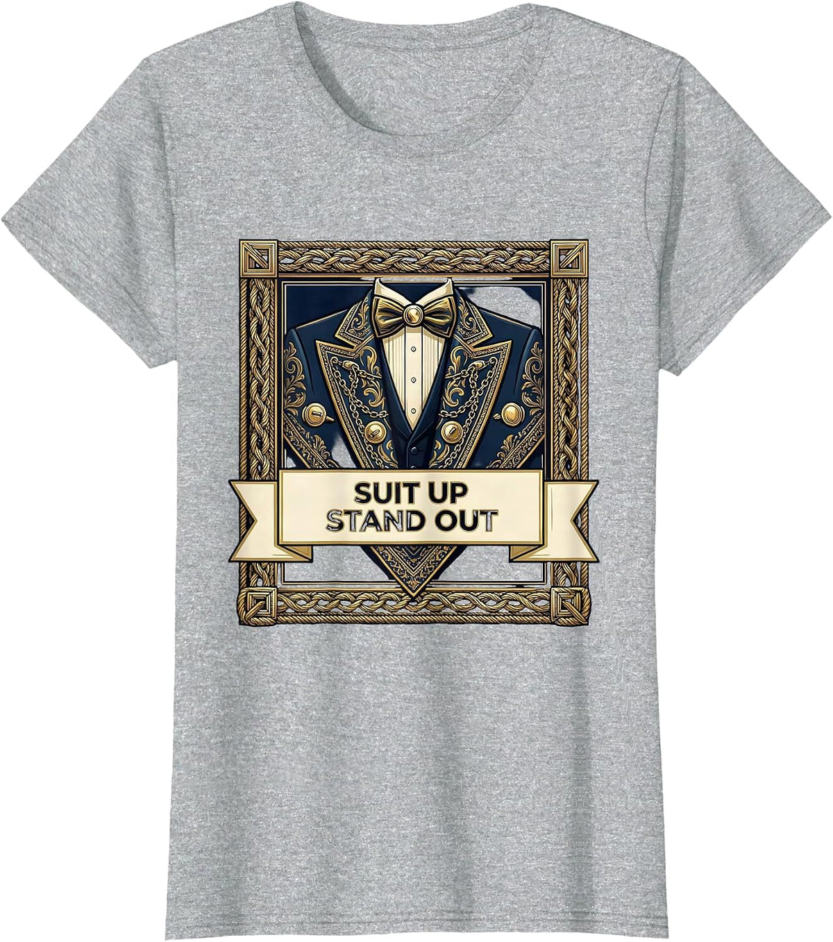 Women's Suit Up Stand Out Tuxedo Graphic Design T-Shirt - Heather Grey