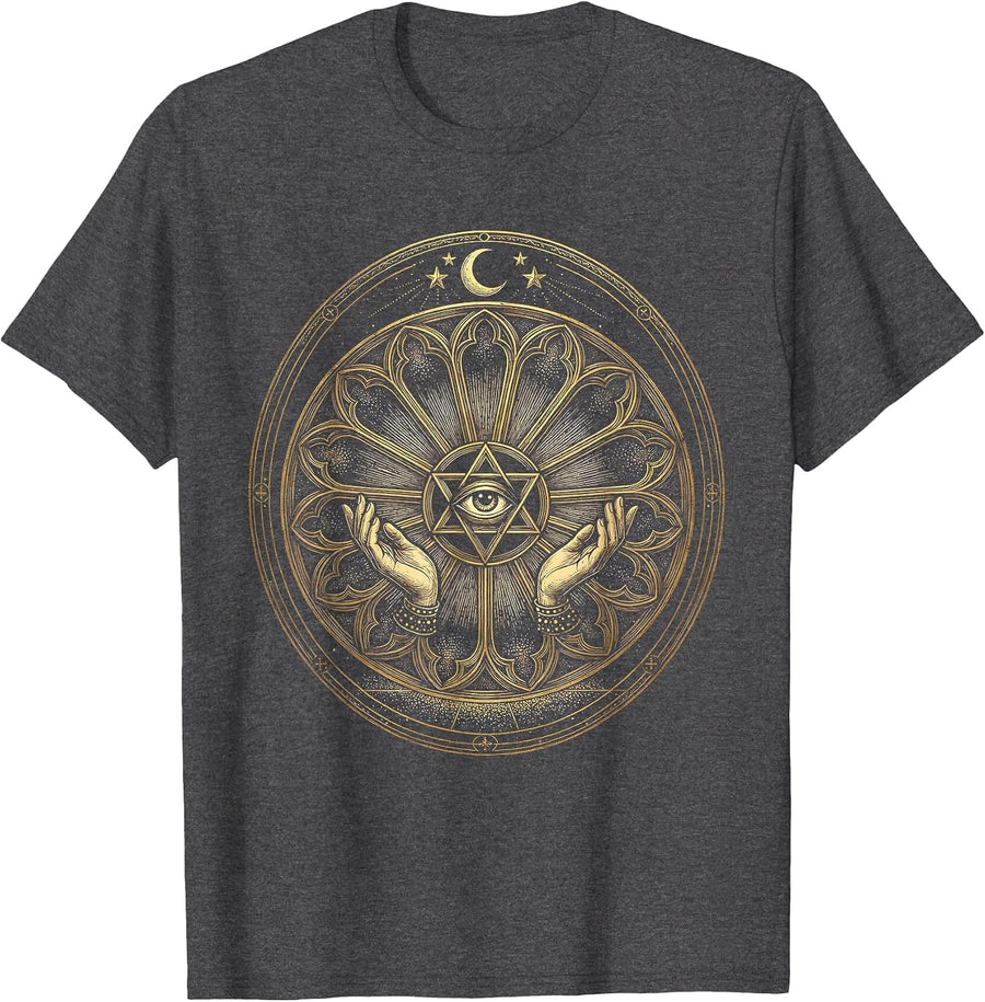 Men's Stained Glass Window Colorful Shadow Faith Design T-Shirt - Dark Heather Grey