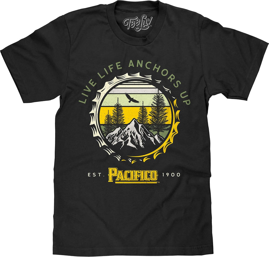 Tee Luv Men's Pacifico Beer Live Life Anchors Up Nature Graphic T-Shirt - Black