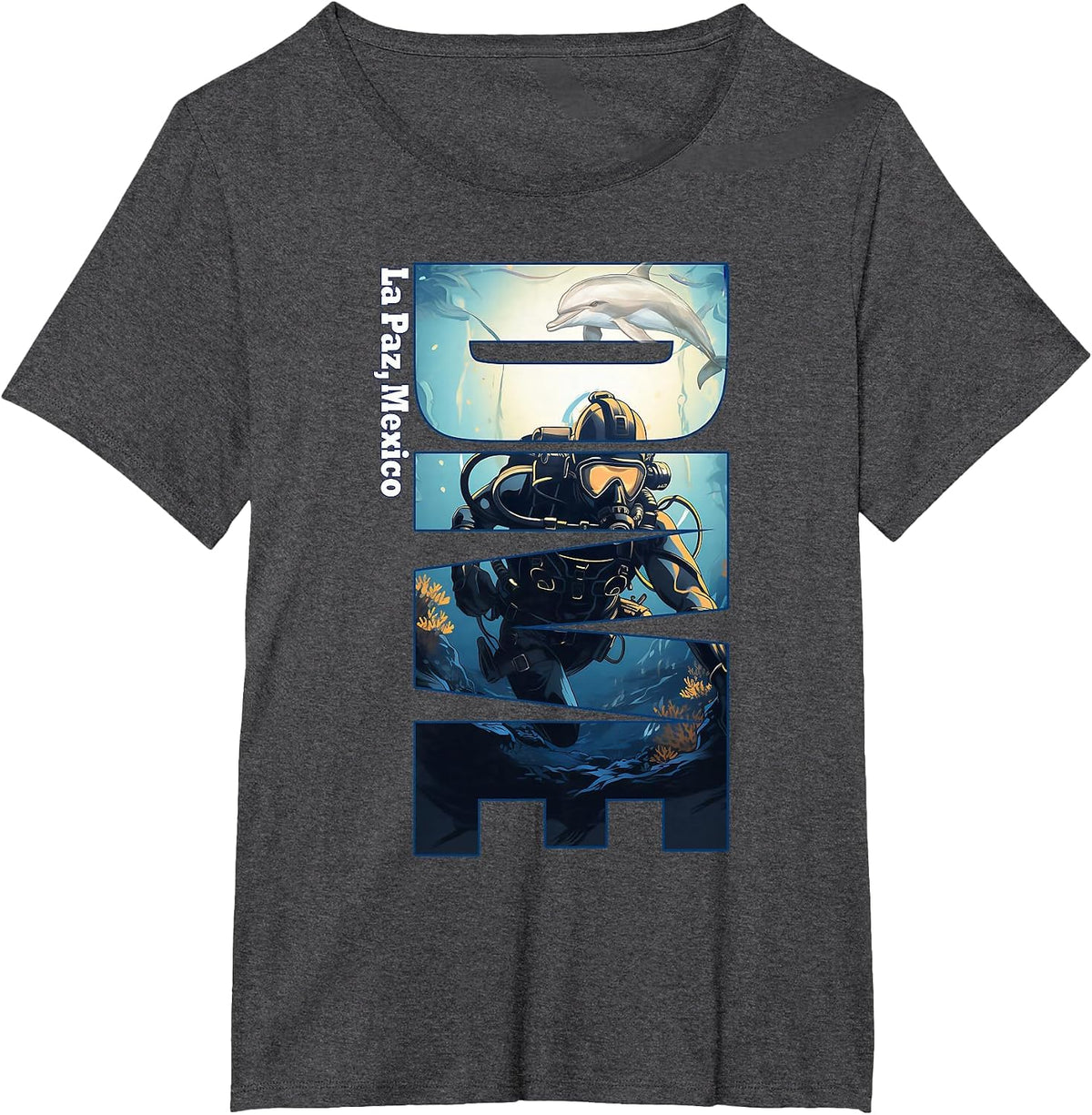 Dive La Paz Scuba Diving Snorkeling T-Shirt - Dark Heather Grey