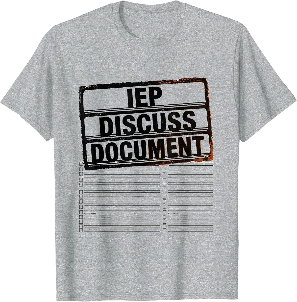 Men's IEP Discuss Document Rubber Stamp Special Education Teacher T-Shirt - Heather Grey