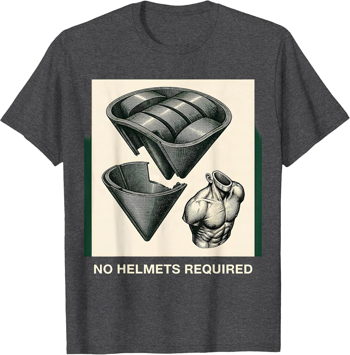 No Helmets Required Crosshatch Etching South African Bokke T-Shirt - Dark Heather Grey