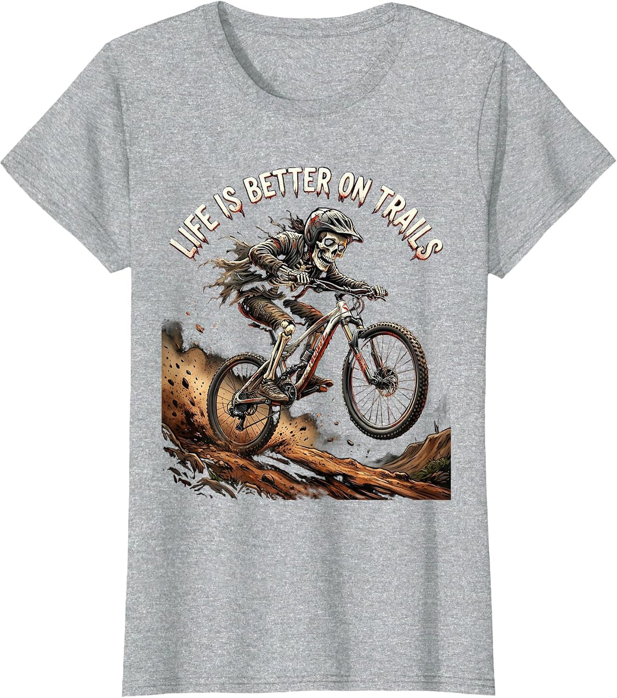 Life Is Better On Trails Mountain Bike Design T-Shirt - Heather Grey