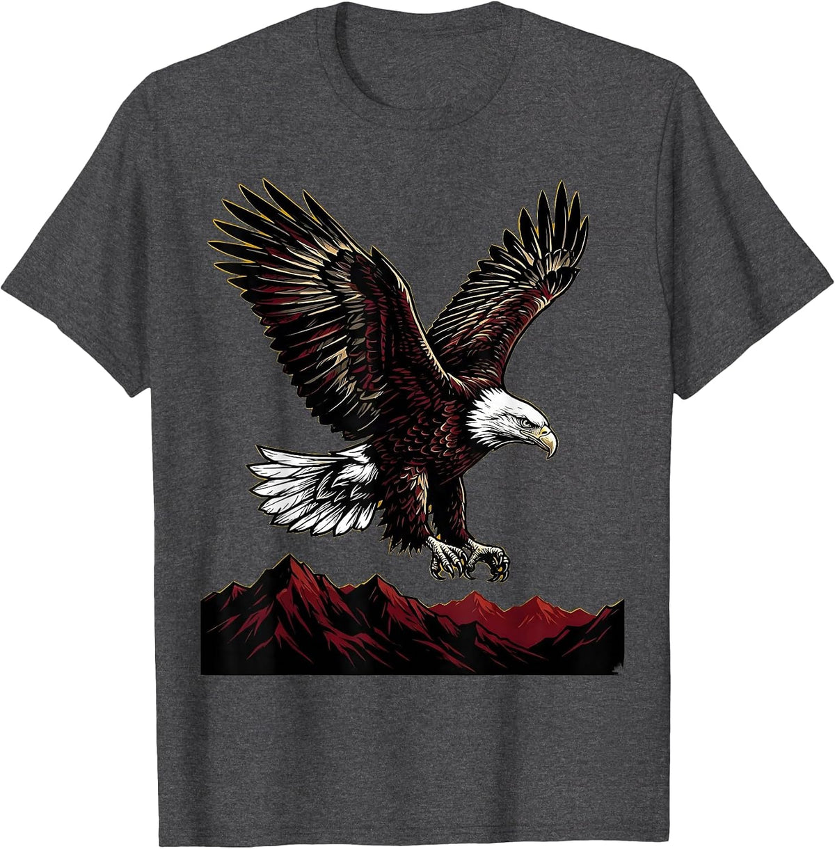 Men's Bald Eagle Soaring Over Mountain Ridge T-Shirt - Dark Heather Grey