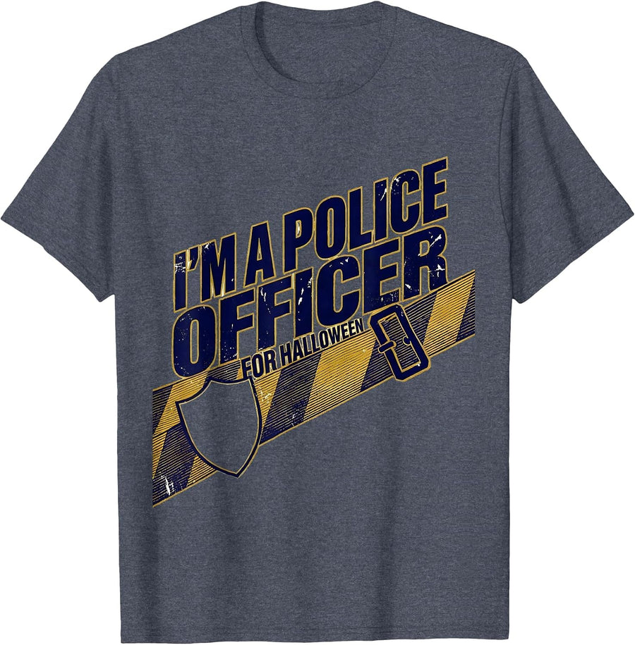 I'm A Police Officer For Halloween Costume Novelty Police T-Shirt, Men, Heather Blue, Medium - As Pictured