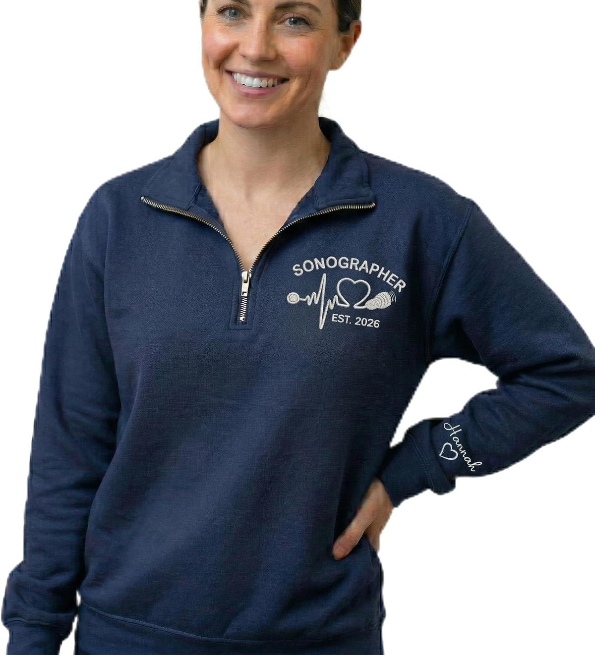 GABITA Personalized Sonographer Sweatshirt, Ultrasound Tech Embroidered Zip Sweatshirt, Sonographer Week Gift for Women - S3