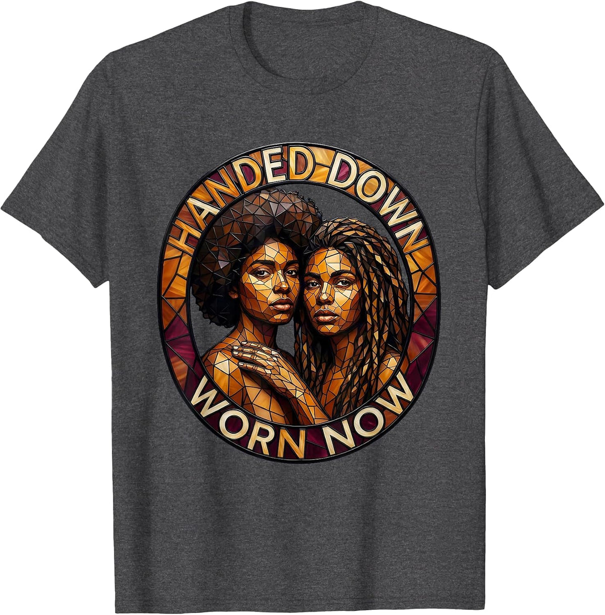 Handed Down Worn Now Stained Glass Mosaic Natural Hair Pride T-Shirt - Dark Heather Grey