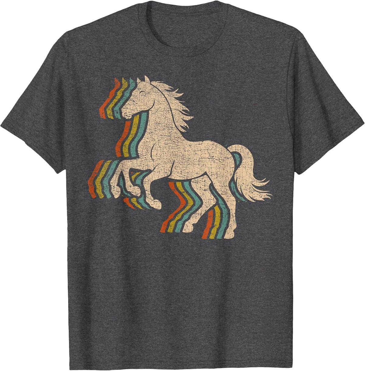 Horse Distressed Vintage Retro Graphic Equestrian #25D10 T-Shirt - Dark Heather Grey