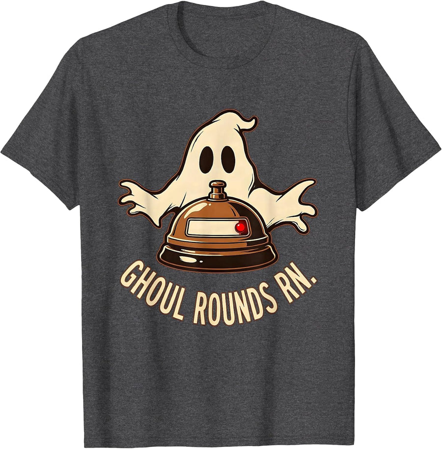 Men's Ghoul Rounds RN Vintage Halloween Nurse Medical Humor T-Shirt - Dark Heather Grey